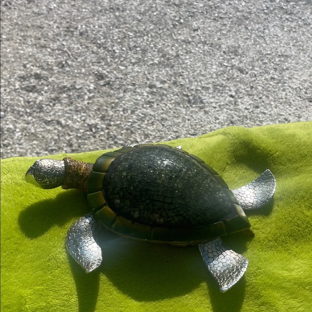 Silver and Green Turtle Figurine